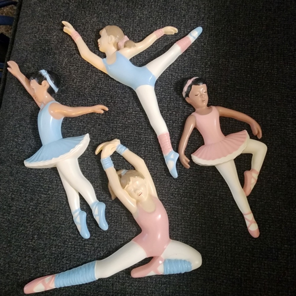 Vintage Set 4 Ballerina Dancer Wall Plaques Burwood Decor Ballet Dancers MCM‎ 6"